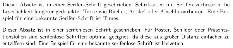 Vergleich einer Serifen-Schrift mit einer serifenlose Schrift